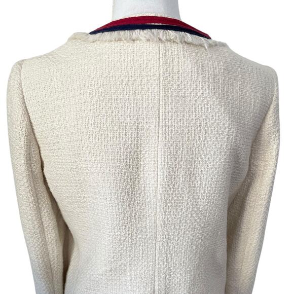 J.Crew Lady Jacket Blazer Tweed Cropped Fringe Fringy White Red Navy Blue Size 6 - Picture 11 of 13